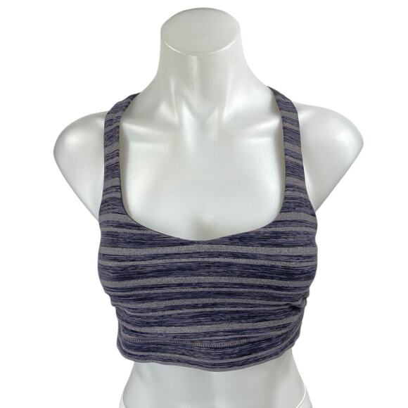 Lululemon 50 Rep Blue Striped Sleeveless Racerback Sports Bra Crop Tank Top Sz 6 - Picture 1 of 4